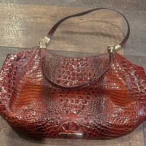 Brahmin Rich Brown Crocodile-Embossed Shoulder Bag